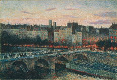 Neoimpresionistas Maximilienas Luce'as. L’École krantinė Paryžiuje, vakaras. 1889 (Quai de l’École, Paris, le soir)