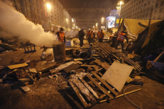 Ukrainos protestuotojai atstatė barikadas. EPA-Eltos nuotr.