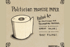 Popierius politikų pažadų dokumentavimui. Piešinys Marcus iš brainlesstales.com.
