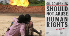 Viename iš plakatų, iliustruojančių alternatyvią 2011 metų ataskaitą apie "Chevrono" veiklą, rašoma: "Naftos kompanijos neturi pažeidinėti žmogaus teisių. Ekvadoras, Birma, Indonezija, Nigerija". Nuotr. iš truecostofchevron