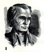 Kristijonas Donelaitis (gimė 1714 m. sausio 1 d. Lazdynėliuose, Gumbinės apskrityje, Prūsijos karalystėje; mirė 1780 m. vasario 18 d. Tolminkiemyje). Vytauto Jurkūno iliustracija