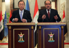 Jungtinių Tautų generalinis sekretorius Pan Gi Munas ir Irako premjeras Nuris al Malikis. EPA-Eltos nuotr. 