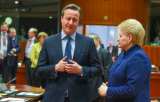 Prezidentė Dalia Grybauskaitė, dalyvavusi Europos Vadovų Tarybos posėdyje, sulaukė didžiulio pasaulio žiniasklaidos ir Europos lyderių dėmesio. Nuotraukoje Jungtinės Karalystės premjeras tariasi su D. Grybauskaite jam aktualiais klausimais. Nuotr. prezidentas.lt
