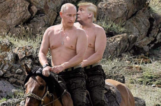 D. Trampas (sėdi ant žirgo už V. Putino) tarnauja Maskvai.