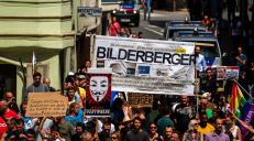 Protestas prieš Bilderbergo grupę Austrijoje. 