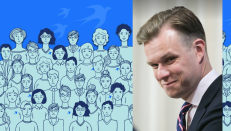 Konservatorių lyderis G. Landsbergis konservatorių dizainerių sukurtame piešinėlyje su žmonėmis.