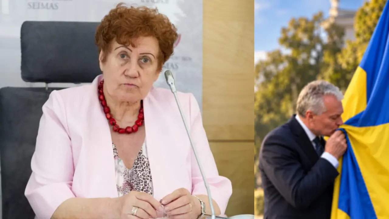 Kairėje – dr. Zita Šličytė, dešinėje – meninė kompozicija „Lietuvos parsidavėliai“