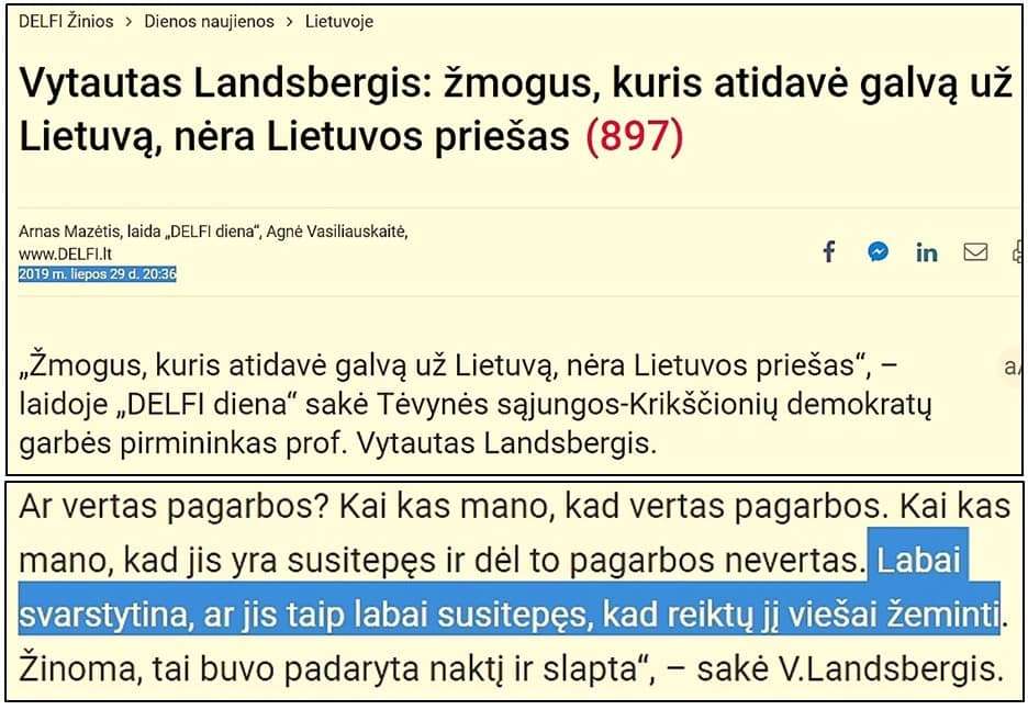 Jo autorius - Vytautas Landsbergis, Tėvynės sąjungos (Lietuvos konservatorių) partijos garbės pirmininkas.