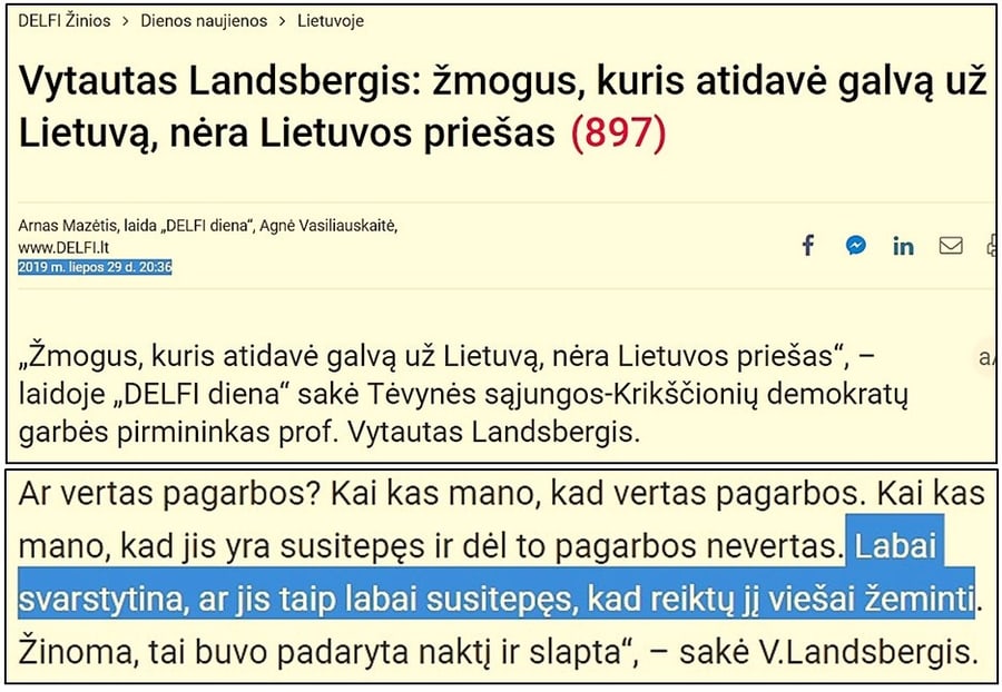 Jo autorius - Vytautas Landsbergis, Tėvynės sąjungos (Lietuvos konservatorių) partijos garbės pirmininkas.