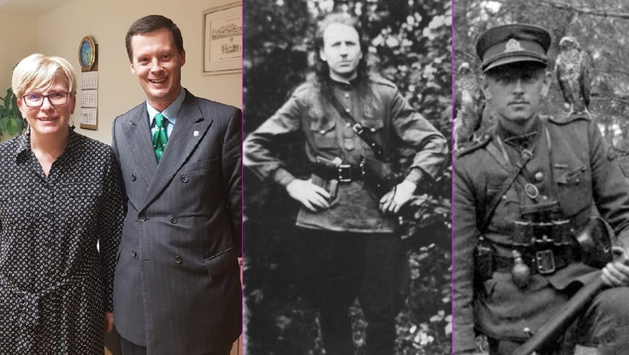 Politikos apžvalgininkas B. Gailius (antras iš kairės), Lietuvos didvyris Siaubūnas (trečias iš kairės) ir faktinis Lietuvos vadovas Vanagas (dešinėje).