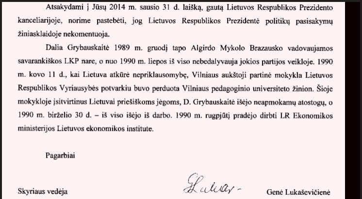 Prezidentė atsakė į „ekspertai.eu” klausimus apie vieną savo biografijos detalę