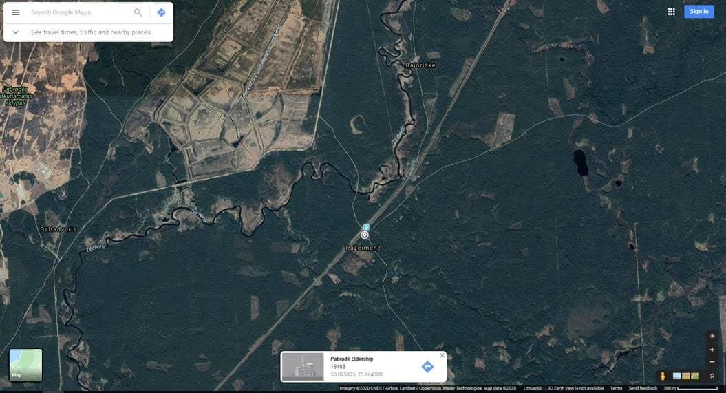 Pažeimenė iš paukščio (Google) skrydžio.