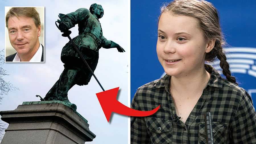 (Iš kairės) Janas Bjoringė, Karolis XII ir Greta Tintin Eleonora Ernman Thunberg.