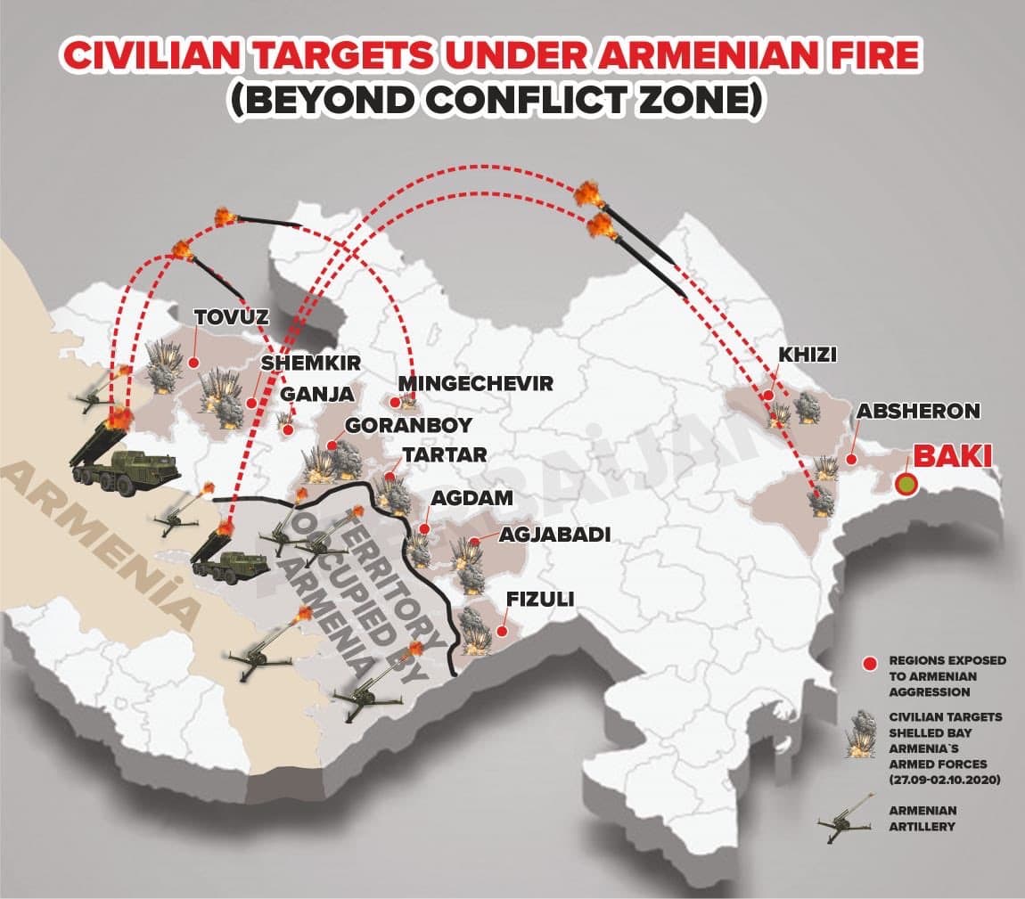 Armėnijos raketos priartėjo prie Azerbaidžano sostinės Baku.