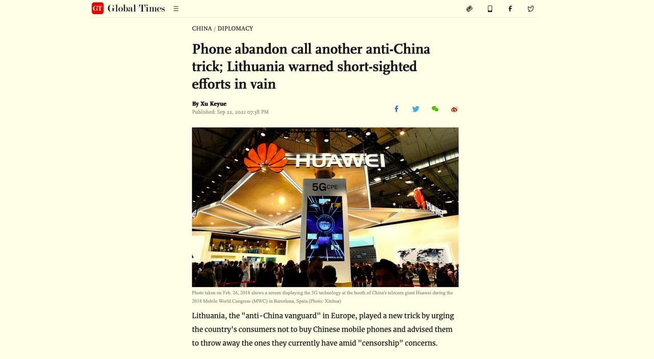 „Global Times": Lietuva yra antikiniško judėjimo Europoje avangardas