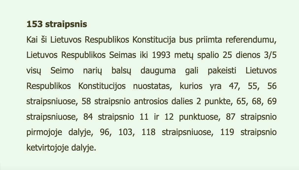 LR Konstitucijos 153 straipsnio problemos