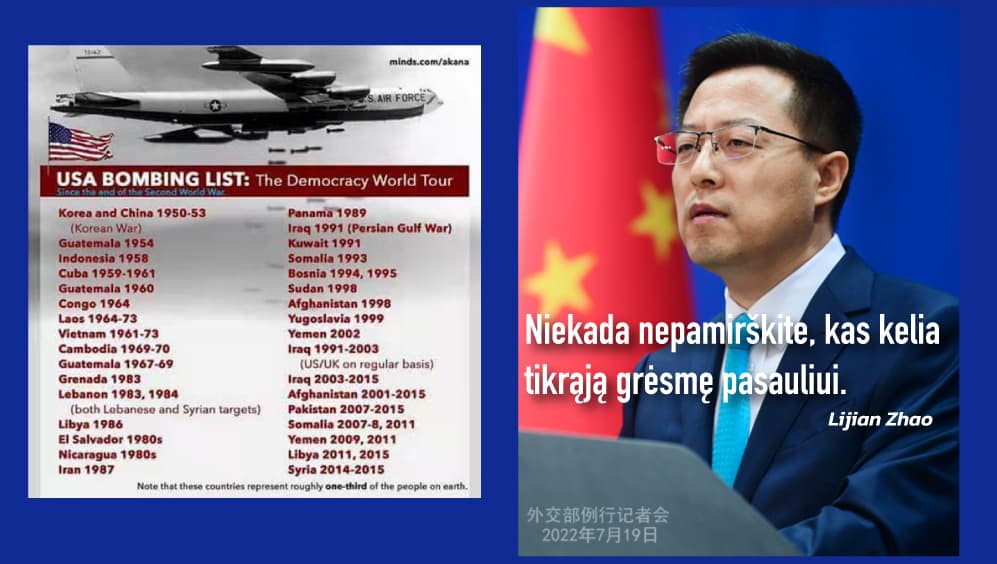 Dešinėje - Kinijos užsienio reikalų atstovas Zhao Lijian.