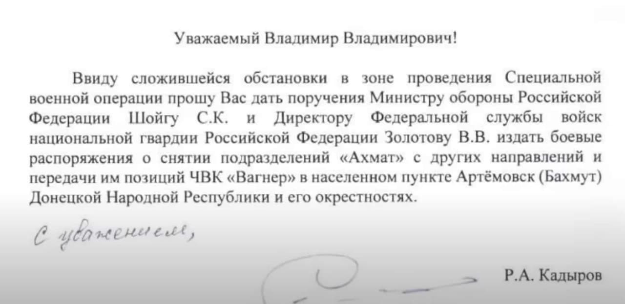 Kadyrovas parašė laišką Putinui