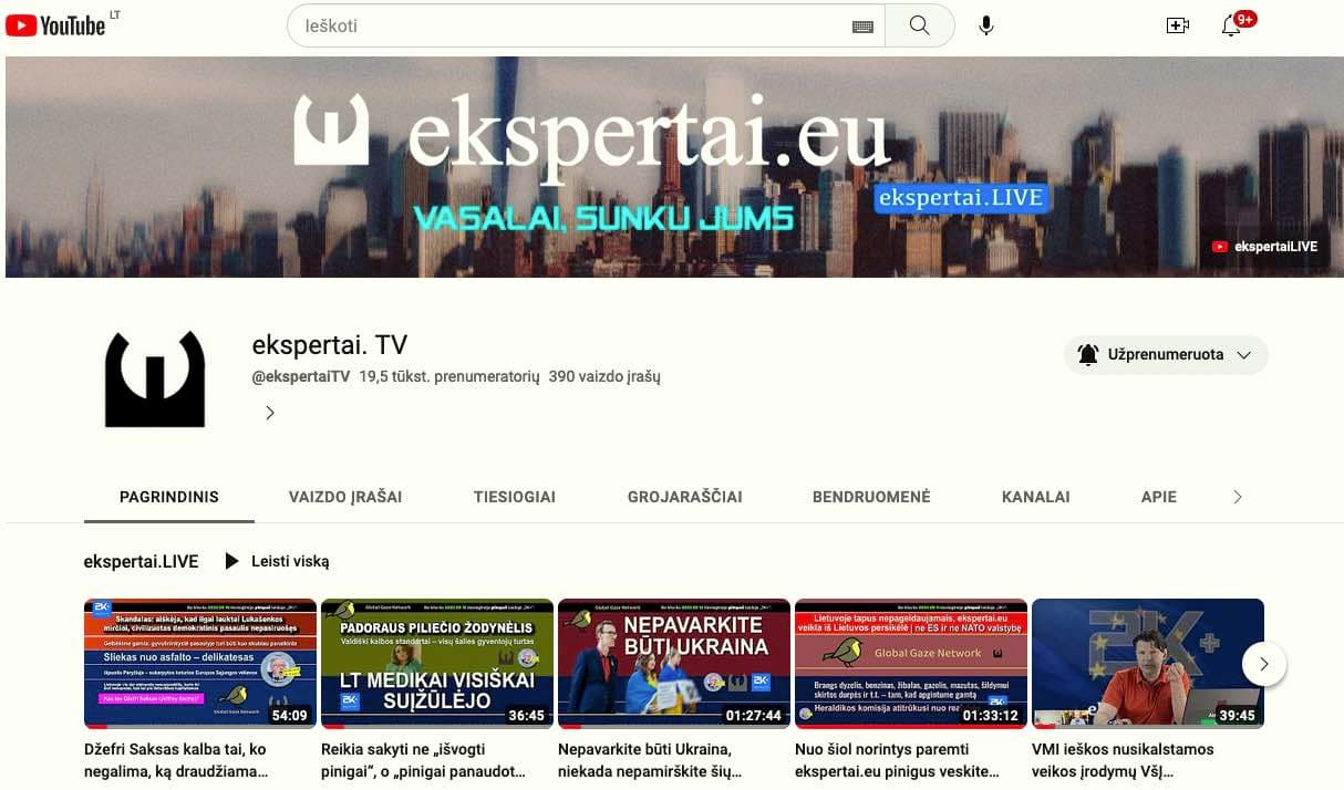 Iki teismo atblokuotas ekspertai.eu kanalas Youtube