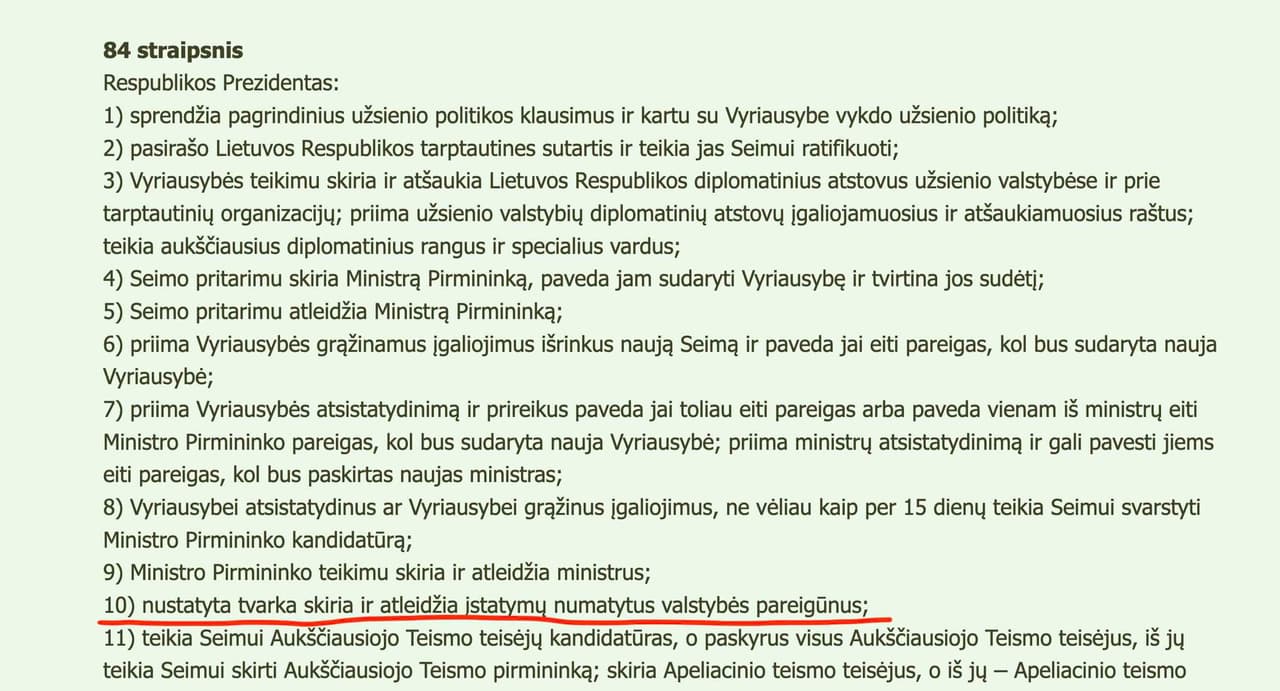 Prezidento Valdo Adamkaus byla dėl konstitucijos 84 straipsnio 10 dalies pažeidimo