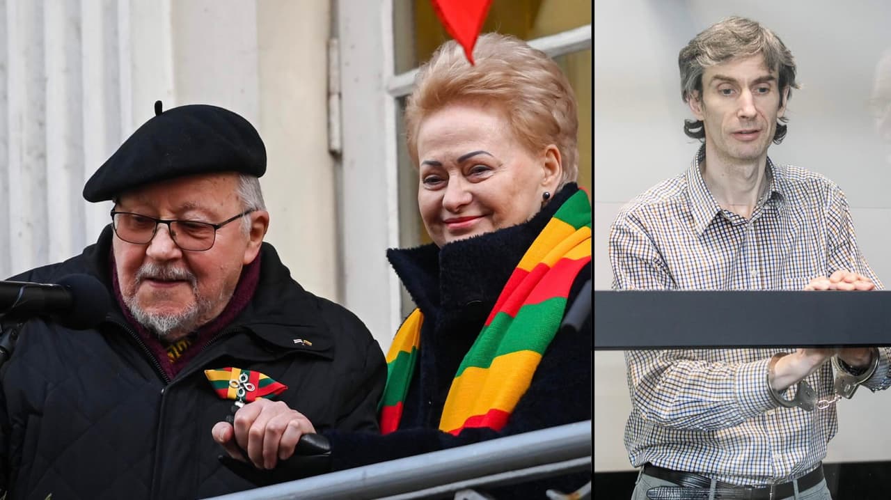 Dešinėje - Algirdas Paleckis. Kairėje - valstybės vadovas Vytautas Landsbergis, turintis pomėgį į Balkoną, švenčiant Vasario 16 d.