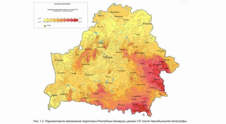 Baltarusijos užteršimas ceziu-137 po Černobylio katastrofos. Šaltinis: БОРБИЦ